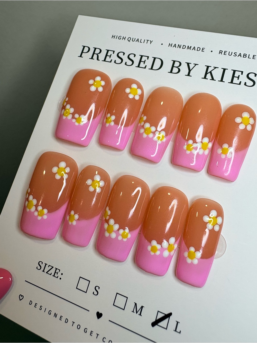 Pink French Tip Daisy Press-On Nails
